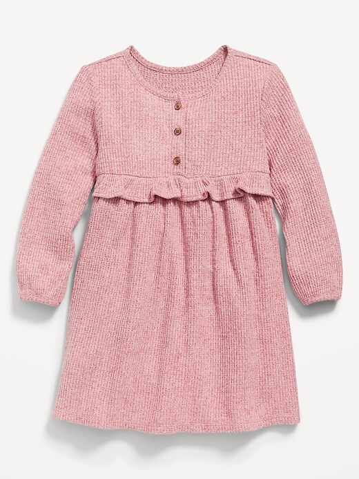 View large product image 1 of 3. Long-Sleeve Thermal-Knit Henley Dress for Toddler Girls