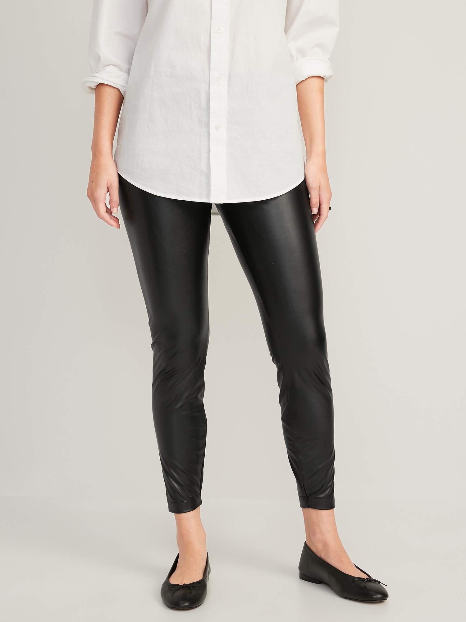 FAUX LEATHER HIGH-WAISTED LEGGINGS - Black