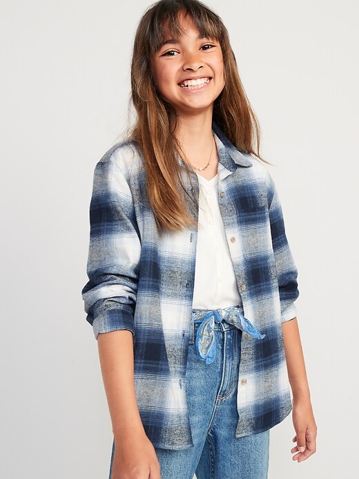 View large product image 1 of 4. Cozy Long-Sleeve Button-Front Plaid Shirt for Girls