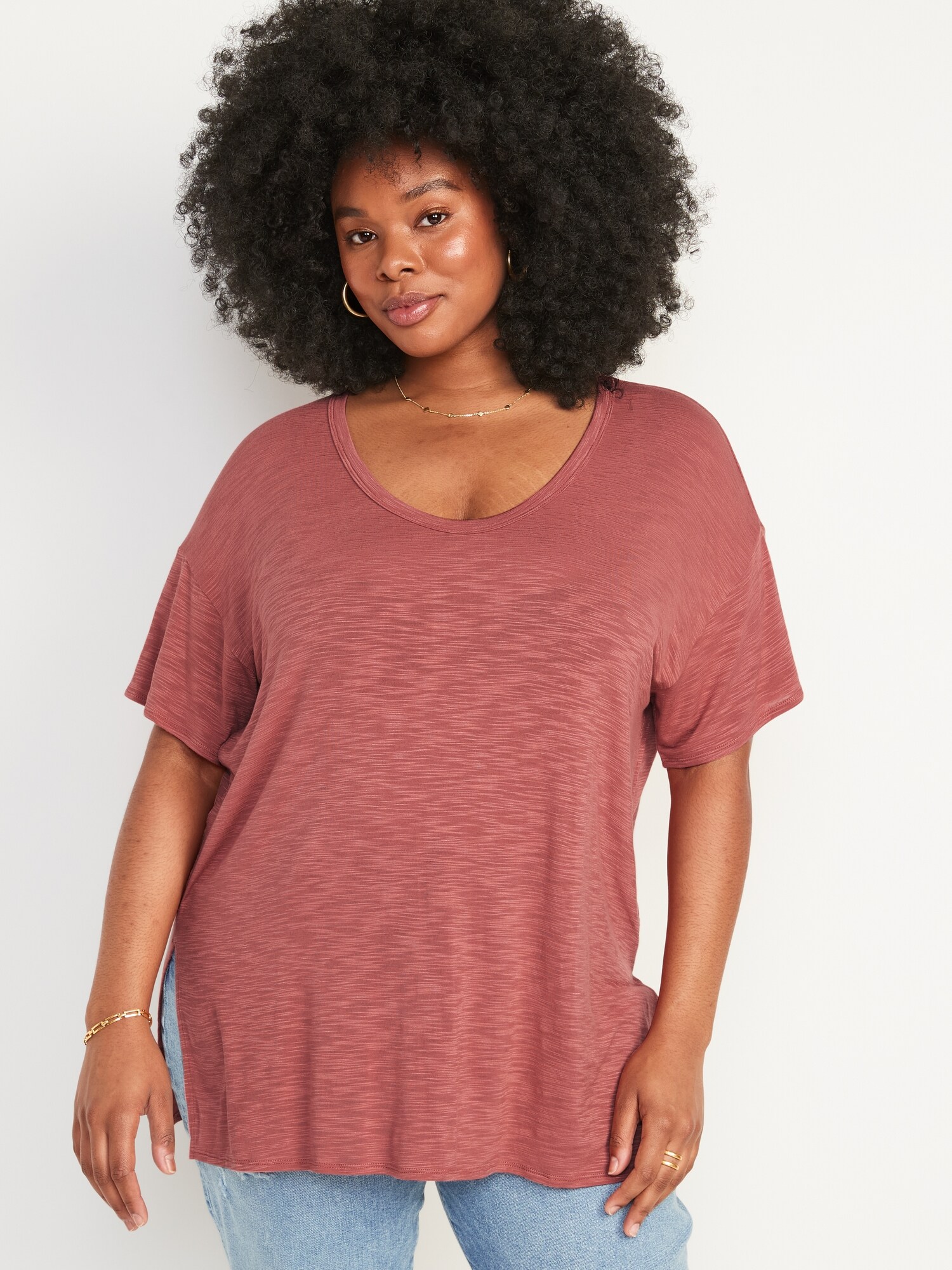 Oversized Luxe Voop-Neck Tunic T-Shirt 