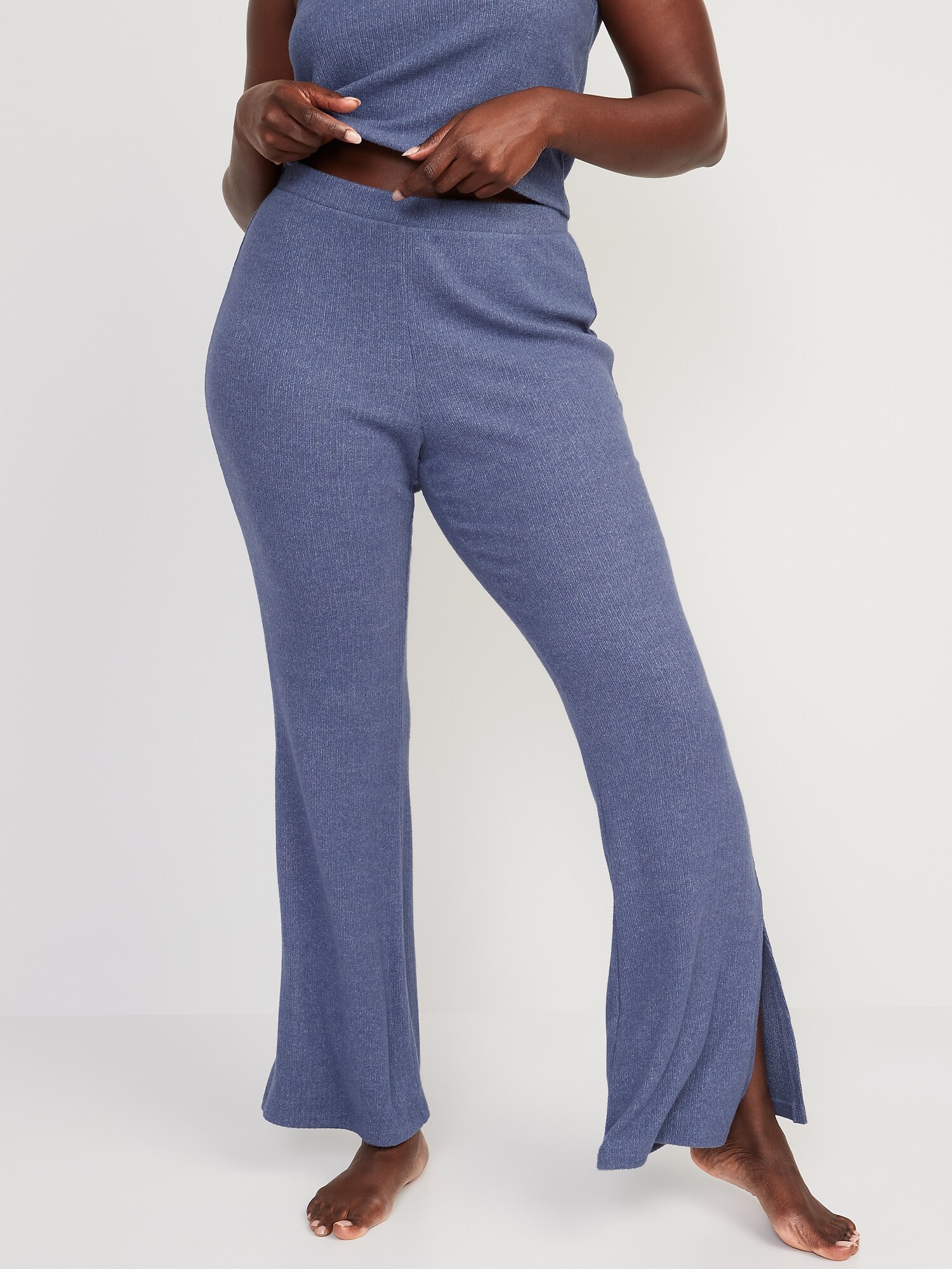 High-Waisted Rib-Knit Split Flare Lounge Pants for Women | Old Navy