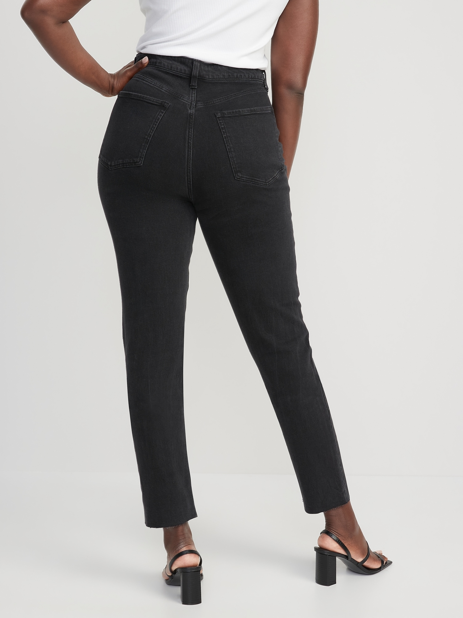 High Waisted Black Straight Ankle Jeans