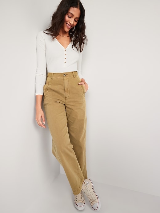 DGZTWLL Business Casual Pants for Women Trendy Plus Size High Waisted  Stretch Straight Wide Leg Work Pants Trousers Pockets : :  Clothing