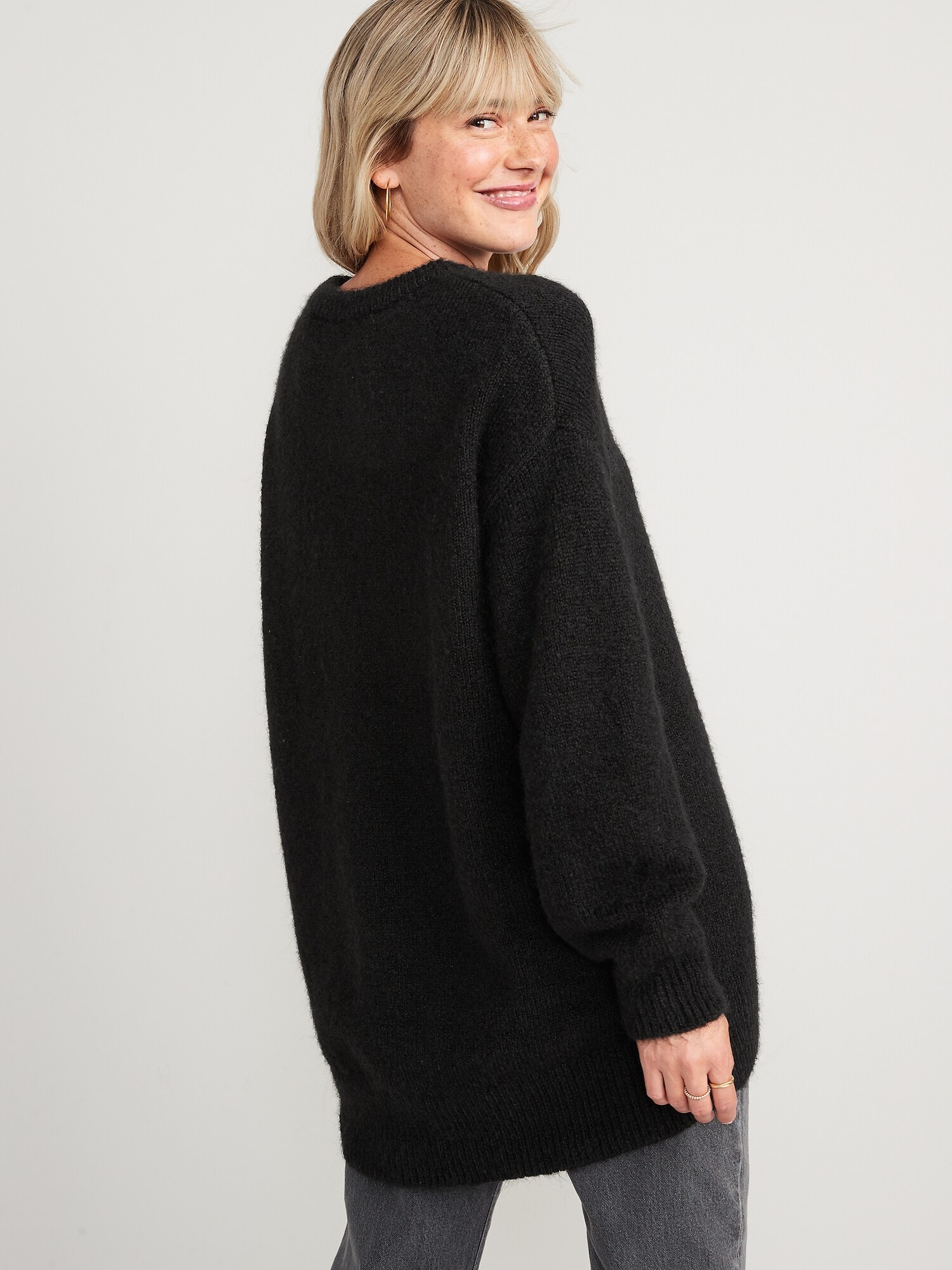 Cozy Plush-Yarn Cocoon Tunic Sweater 