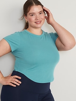 Short-Sleeve UltraLite Cropped Rib-Knit T-Shirt for Women
