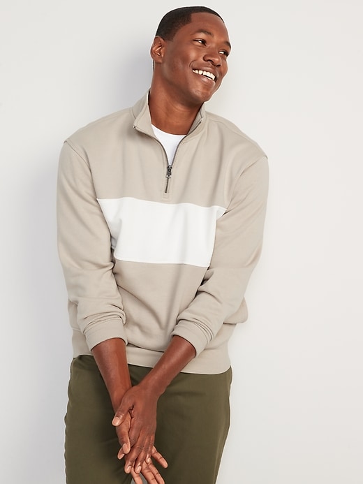 Oversized QuarterZip MockNeck ColorBlock Sweatshirt for Men Old Navy