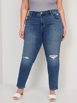 High-Waisted Distressed Power Slim Straight Jeans For Women