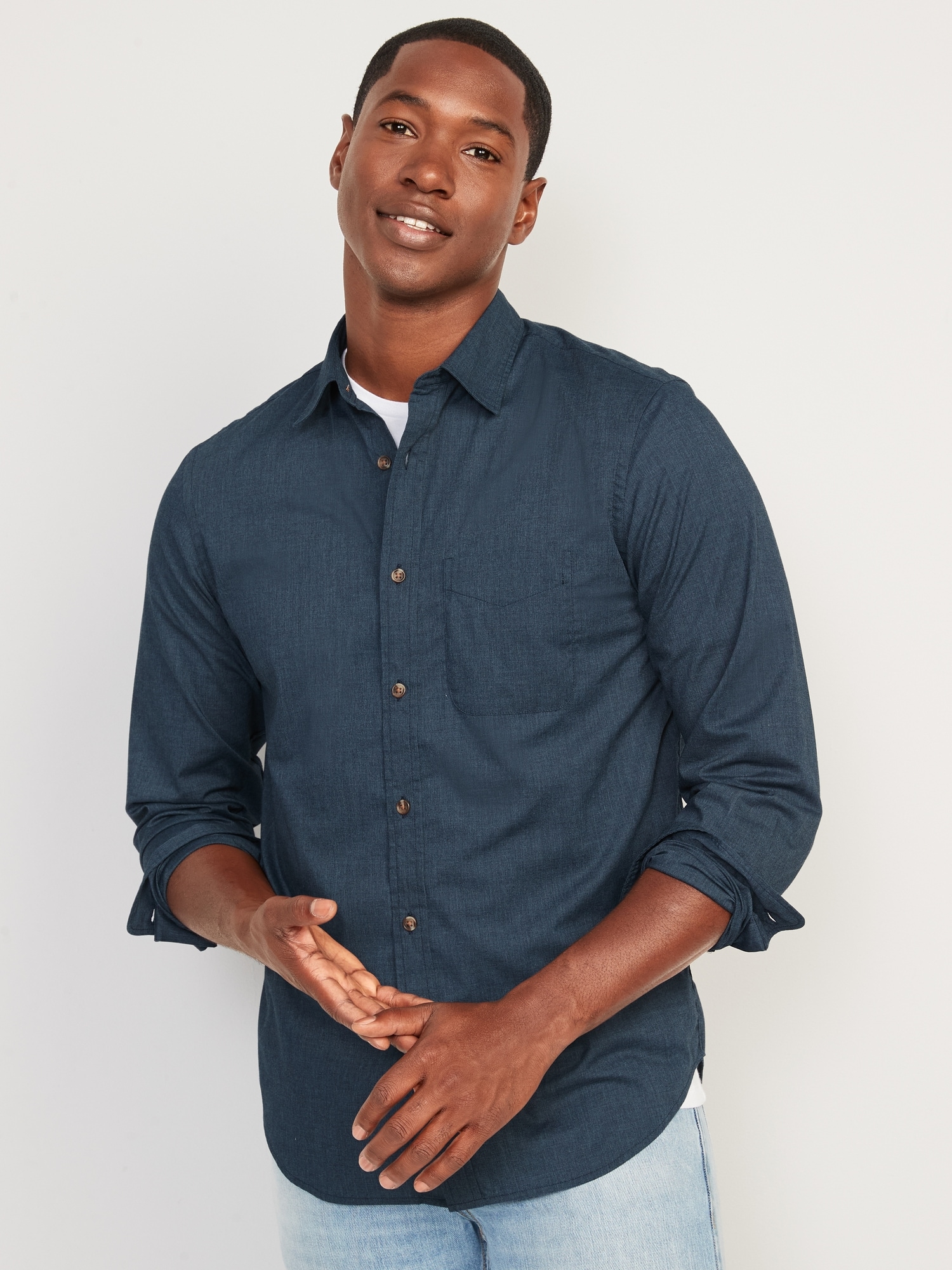 Old Navy Regular-Fit Built-In Flex Everyday Shirt blue. 1