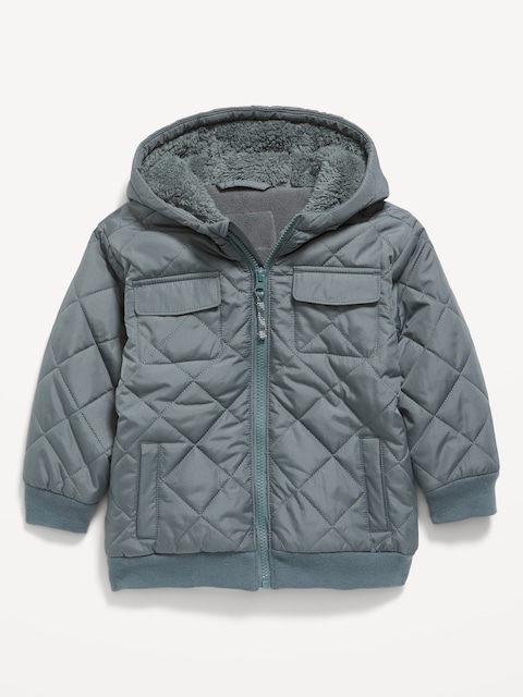 Unisex Hooded Water-Resistant Quilted Jacket for Toddler