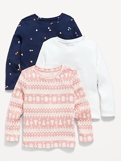 Thermal-Knit Long-Sleeve T-Shirt 3-Pack for Toddler Girls