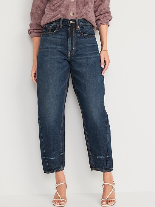 Image number 1 showing, Extra High-Waisted Non-Stretch Balloon Jeans for Women