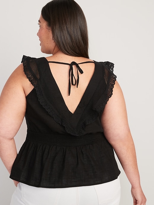 Image number 8 showing, Flutter-Sleeve Crochet Lace Tie-Back Top