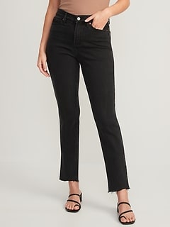 High-Waisted O.G. Straight Cut-Off Black Ankle Jeans for Women