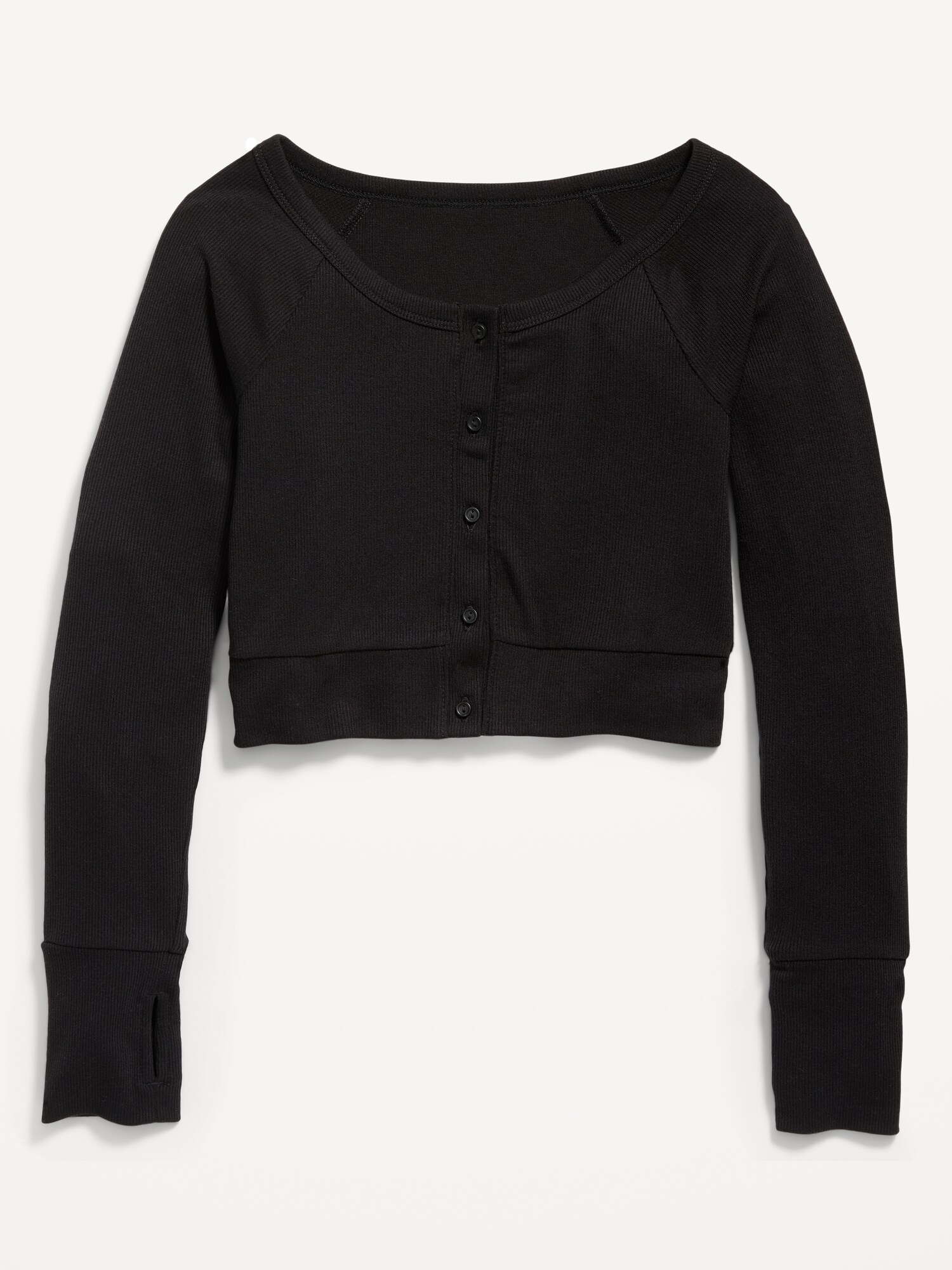 UltraLite Rib-Knit Cropped Button-Front 