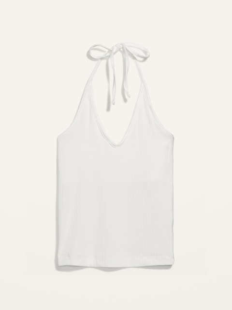 Fitted Halter Rib-Knit Tank Top - Calla Lilies