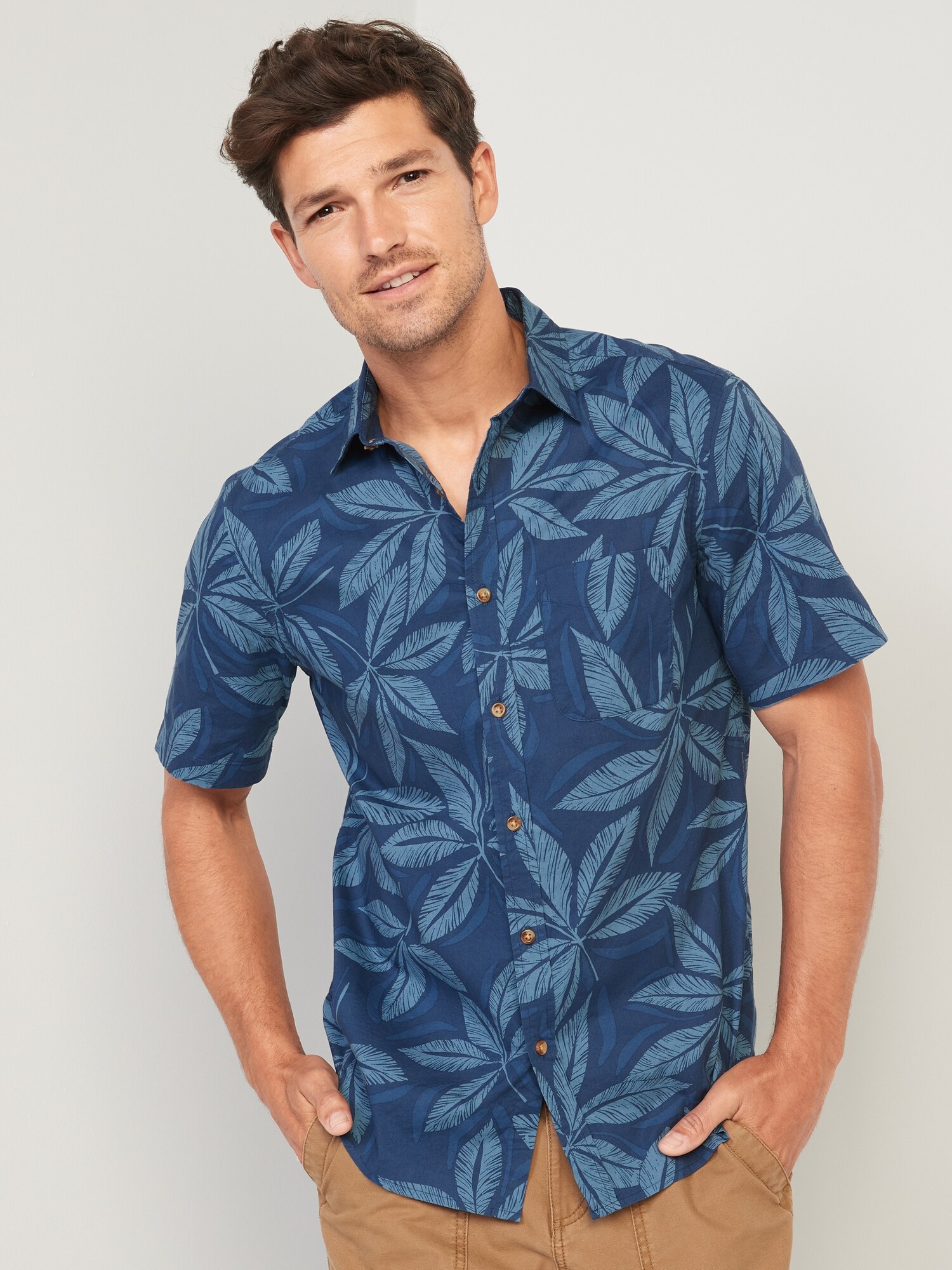 Chemise Homme Manches Courtes Imprimé Galaxie étoiles - Col Cubain - Léger Et Respirant