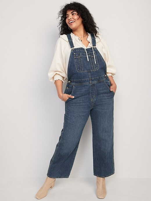 Image number 5 showing, Baggy Wide-Leg Non-Stretch Jean Overalls