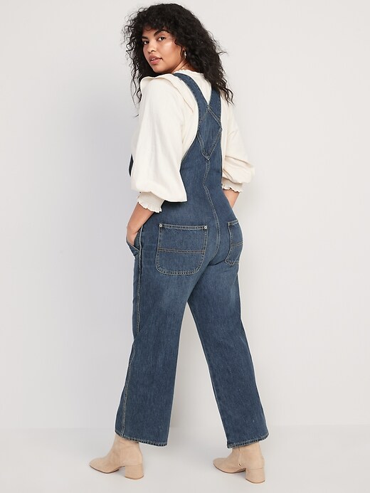 Image number 6 showing, Baggy Wide-Leg Non-Stretch Jean Overalls