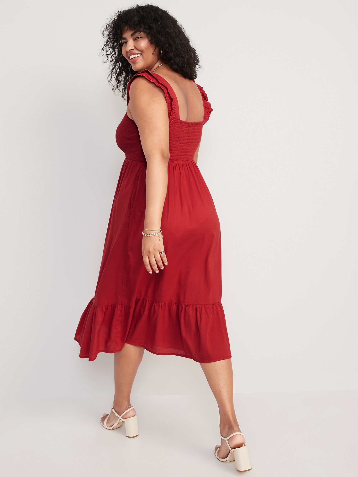 Fit & Flare Flutter Sleeve Smocked Midi Dress for Women | Old Navy