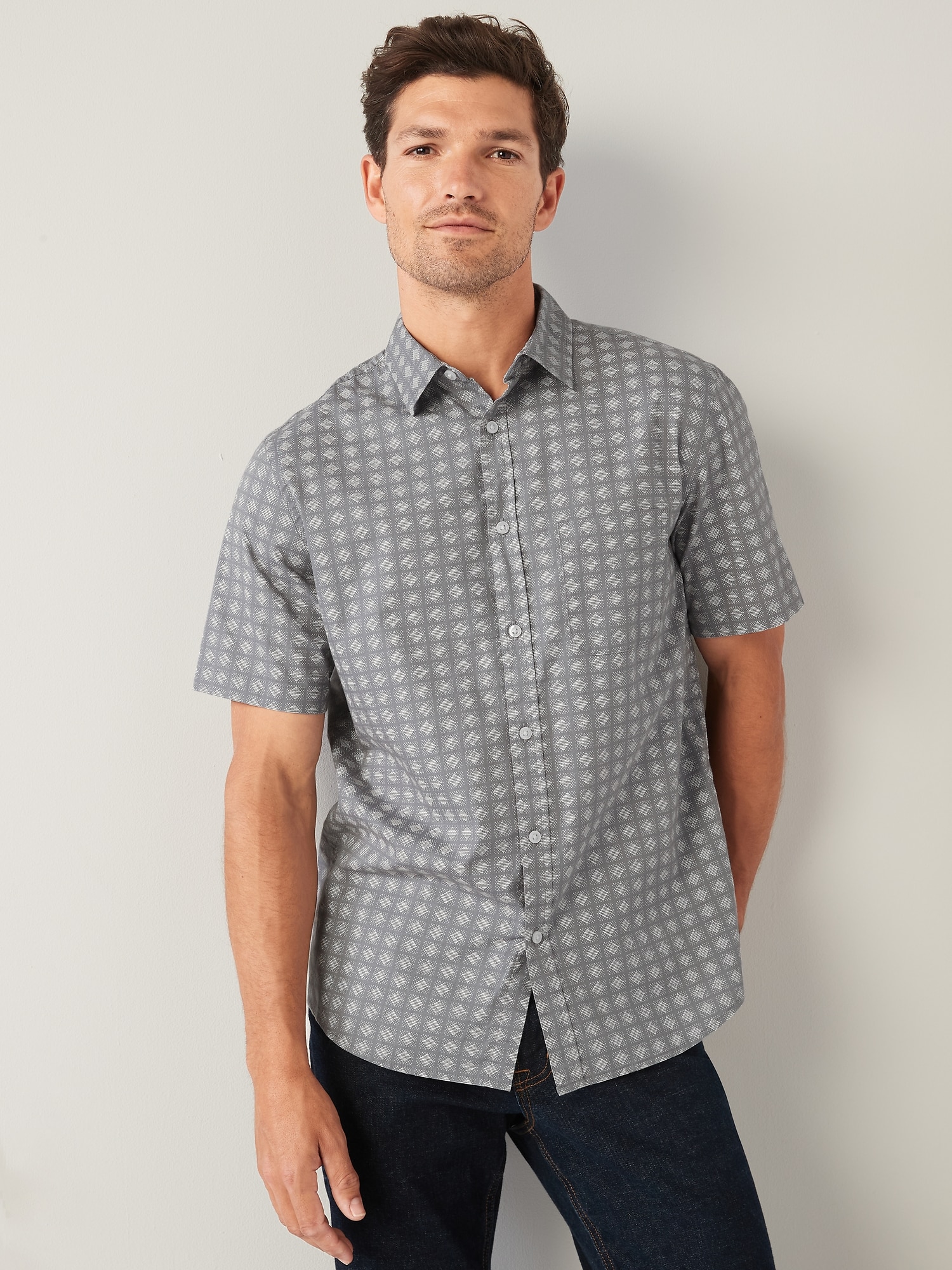 Men's Grey Plaid Arena Flex Short Sleeve Shirt