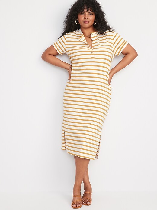 Image number 5 showing, Short-Sleeve Striped Henley Midi Shift Dress for Women