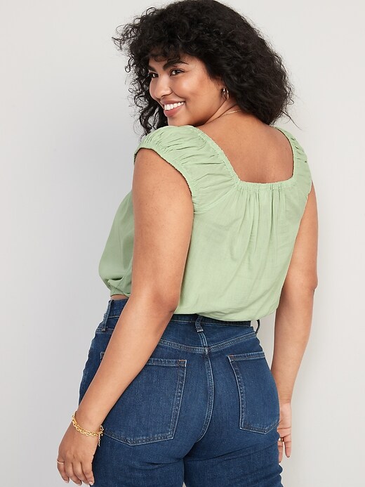 Image number 6 showing, Cap-Sleeve Cropped Pintucked Poet Blouse for Women