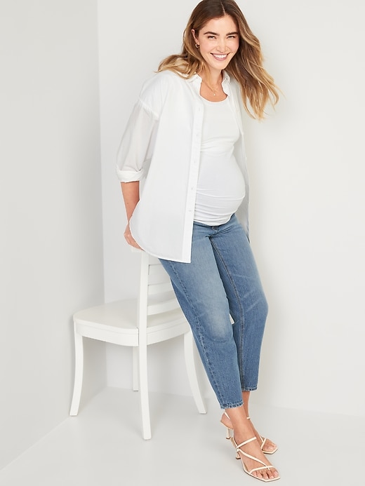 Image number 3 showing, Maternity Full Panel Slouchy Taper Cropped Jeans