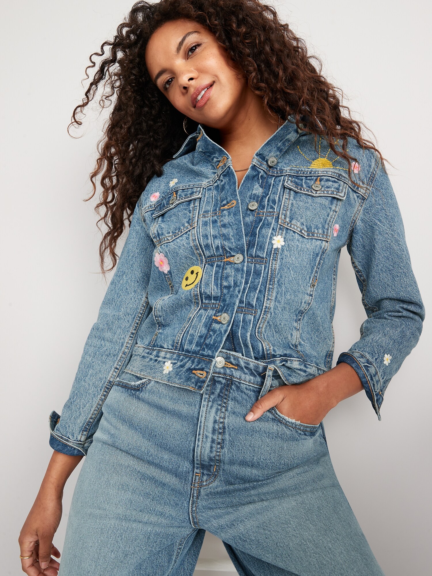Embroidered Graphic Jean Jacket For 