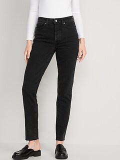 High-Waisted Button-Fly O.G. Straight Cut-Off Black Jeans for Women