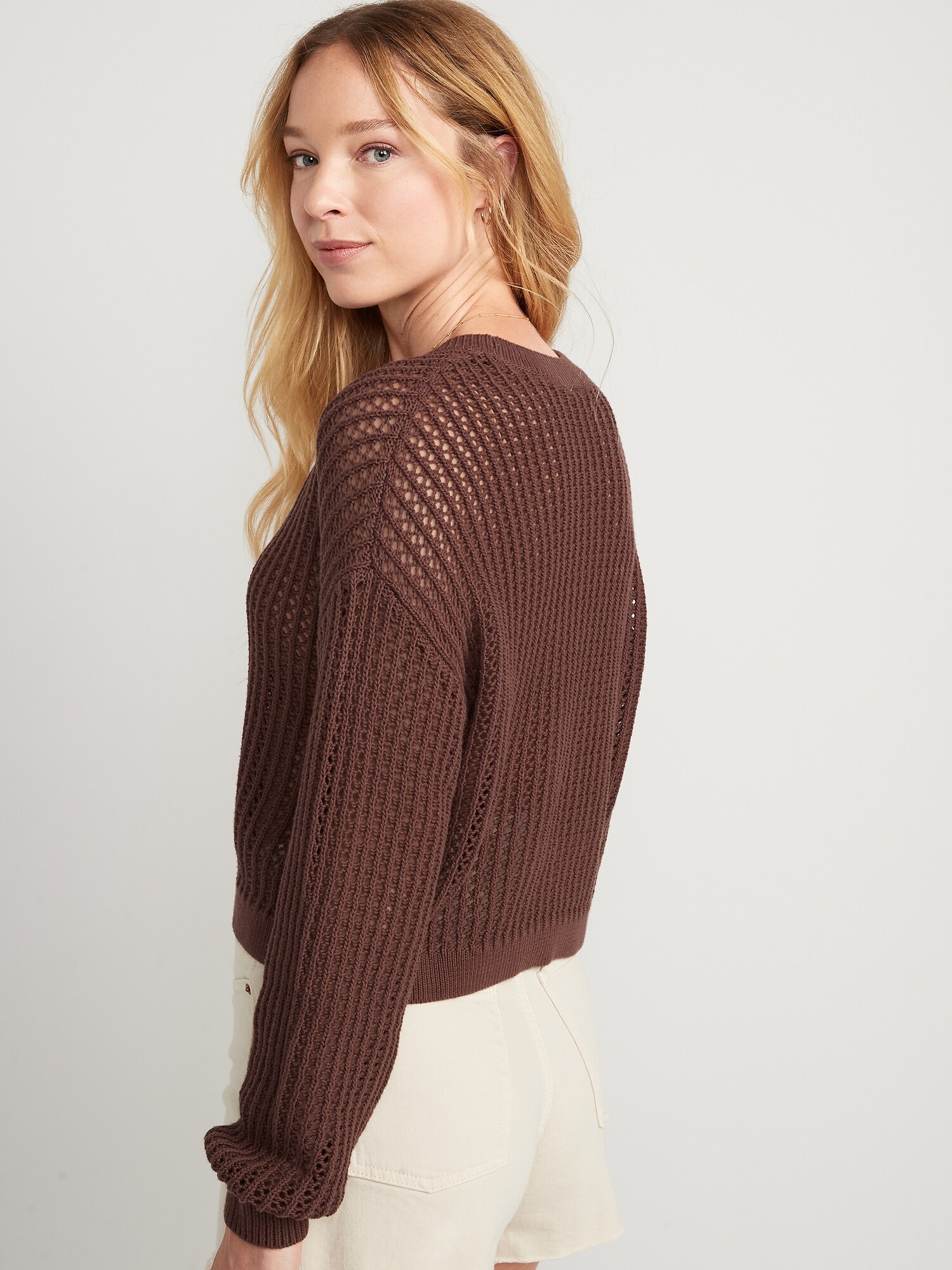 LongSleeve Cropped Crochet Sweater for Women Old Navy