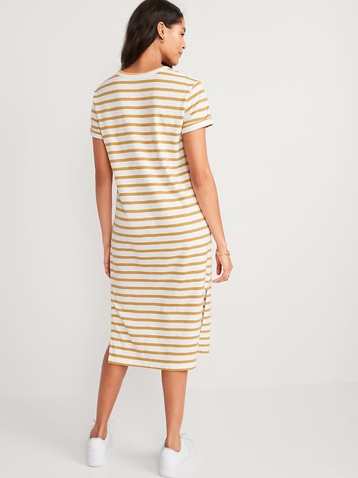 Image number 2 showing, Short-Sleeve Striped Henley Midi Shift Dress for Women