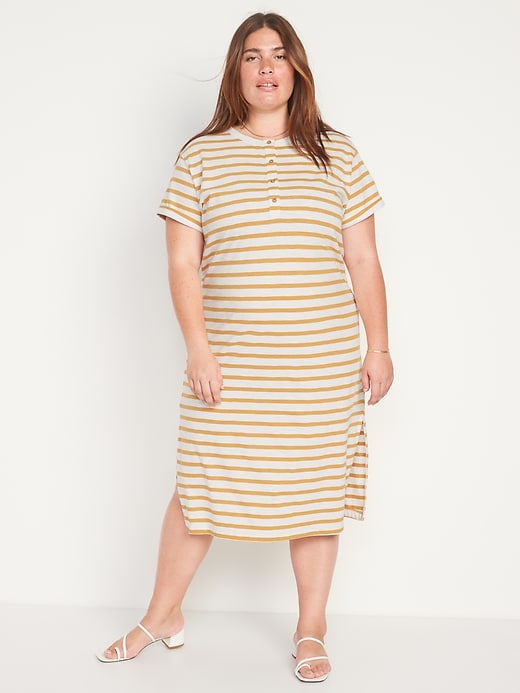 Image number 7 showing, Short-Sleeve Striped Henley Midi Shift Dress for Women