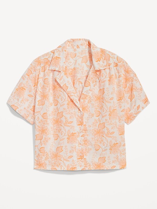 Image number 4 showing, Floral-Print Cropped Boyfriend Pajama Shirt