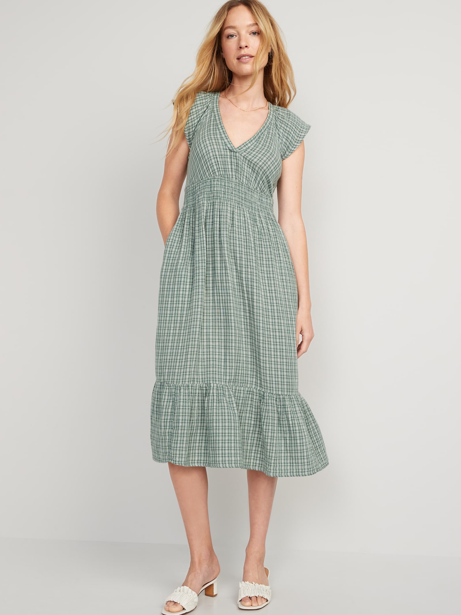 old navy plaid midi dress