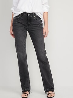 Low-Rise Slouchy Bootcut Black-Wash Cut-Off Non-Stretch Jeans for Women