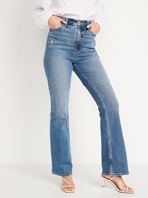 Image number 1 showing, Higher High-Waisted Distressed Flare Jeans for Women