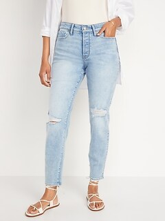 High-Waisted Button-Fly O.G. Straight Extra-Stretch Ankle Jeans for Women