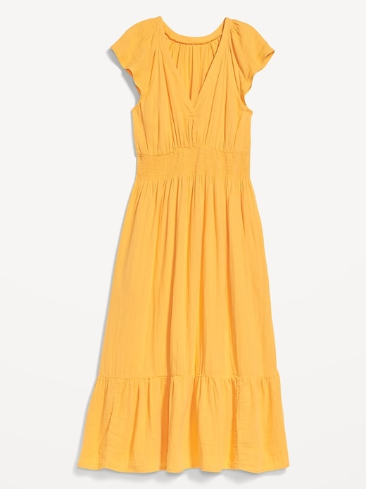 Image number 4 showing, Waist-Defined Flutter-Sleeve Smocked Midi Dress for Women