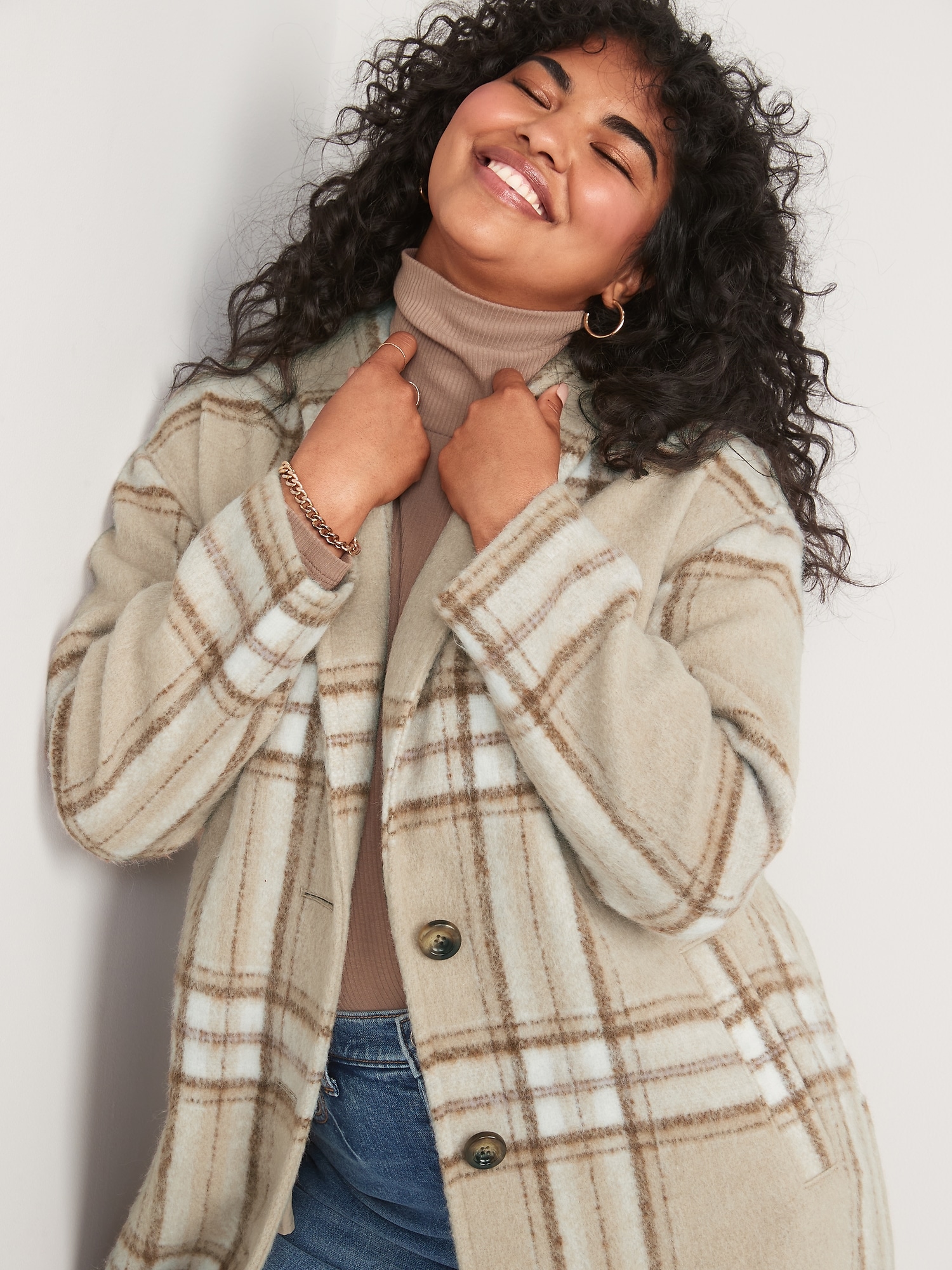 Relaxed Plaid Soft-Brushed Overcoat for Women | Old Navy