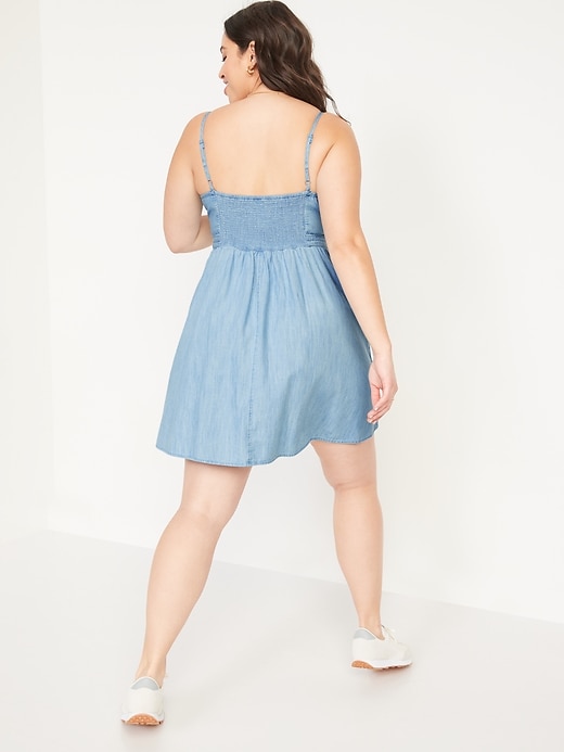 Image number 6 showing, Fit & Flare Knotted Cutout Jean Cami Mini Dress for Women