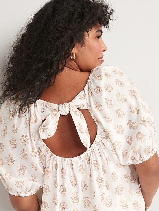 Image number 2 showing, Puff-Sleeve Printed Tie-Back Top For Women