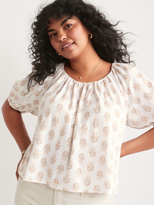 Image number 4 showing, Puff-Sleeve Printed Tie-Back Top For Women