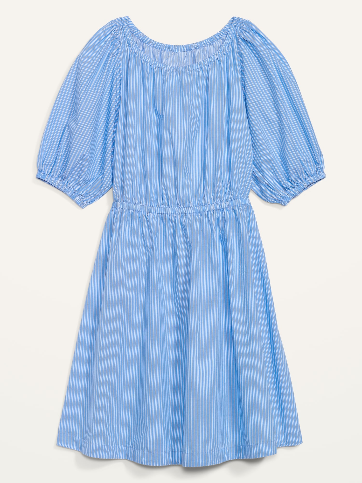 Old Navy Waist-Defined Puff-Sleeve Striped Cotton-Poplin Mini Dress for Women blue. 1
