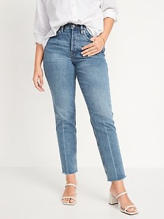 Curvy Extra High-Waisted Button-Fly Sky-Hi Straight Cut-Off Jeans for Women