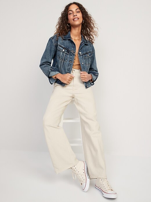 Image number 3 showing, Cropped Non-Stretch Jean Jacket for Women