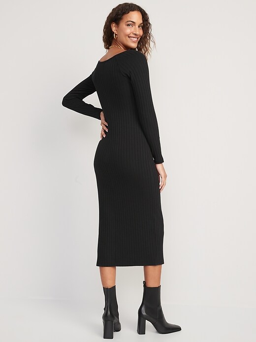 Image number 2 showing, Fitted Long-Sleeve Rib-Knit Midi Dress