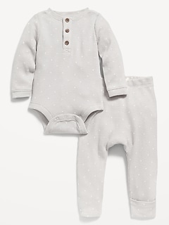 Unisex Thermal-Knit Henley Bodysuit and Leggings for Baby