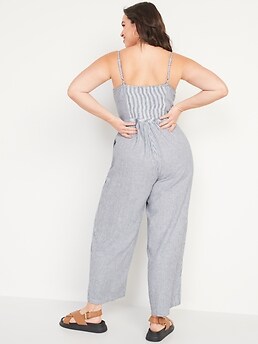 Old Navy Smocked-Top Textured-Stripe Cami Jumpsuit