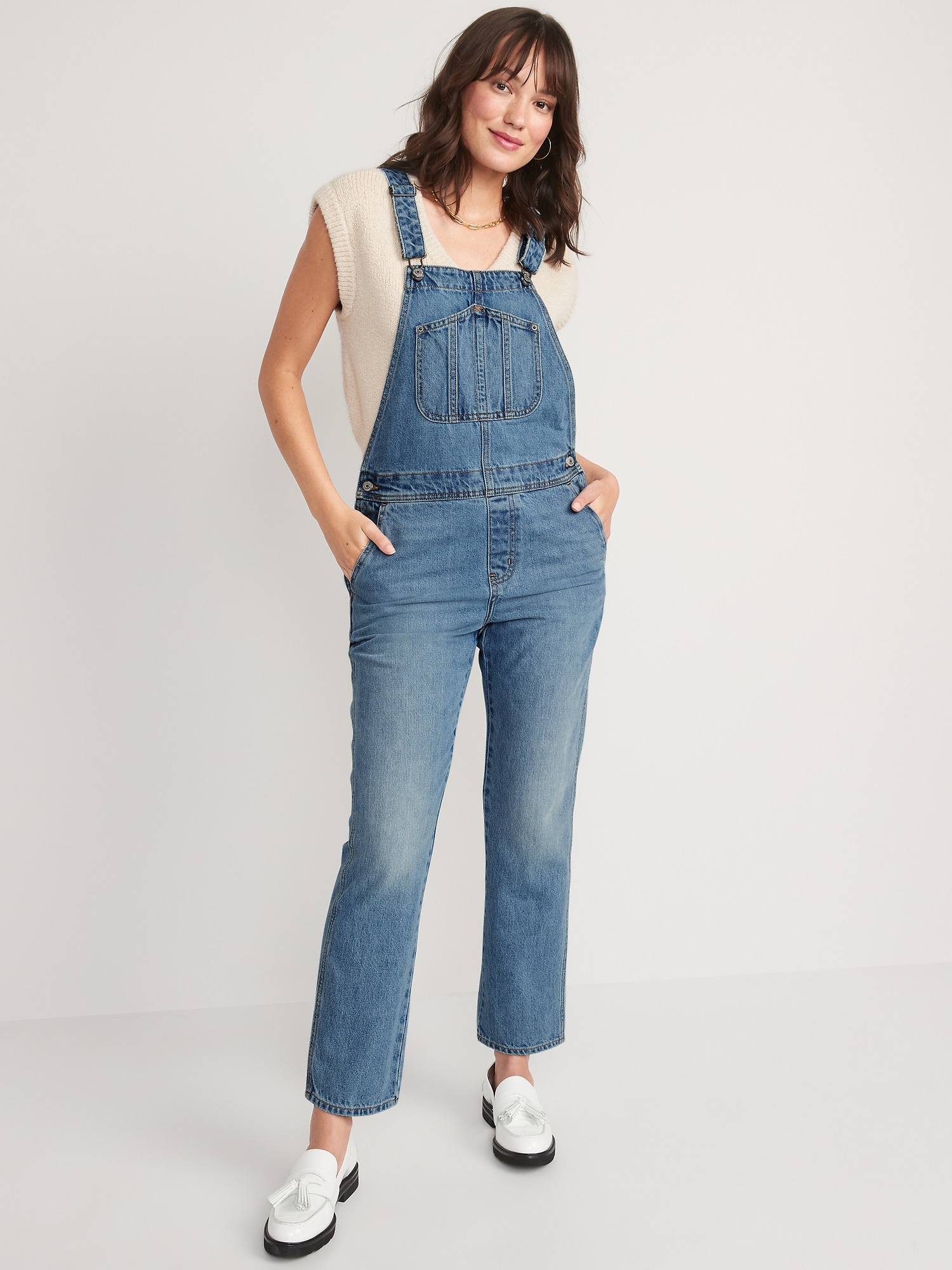 Old Navy Slouchy Straight Non-Stretch Jean Overalls for Women blue. 1