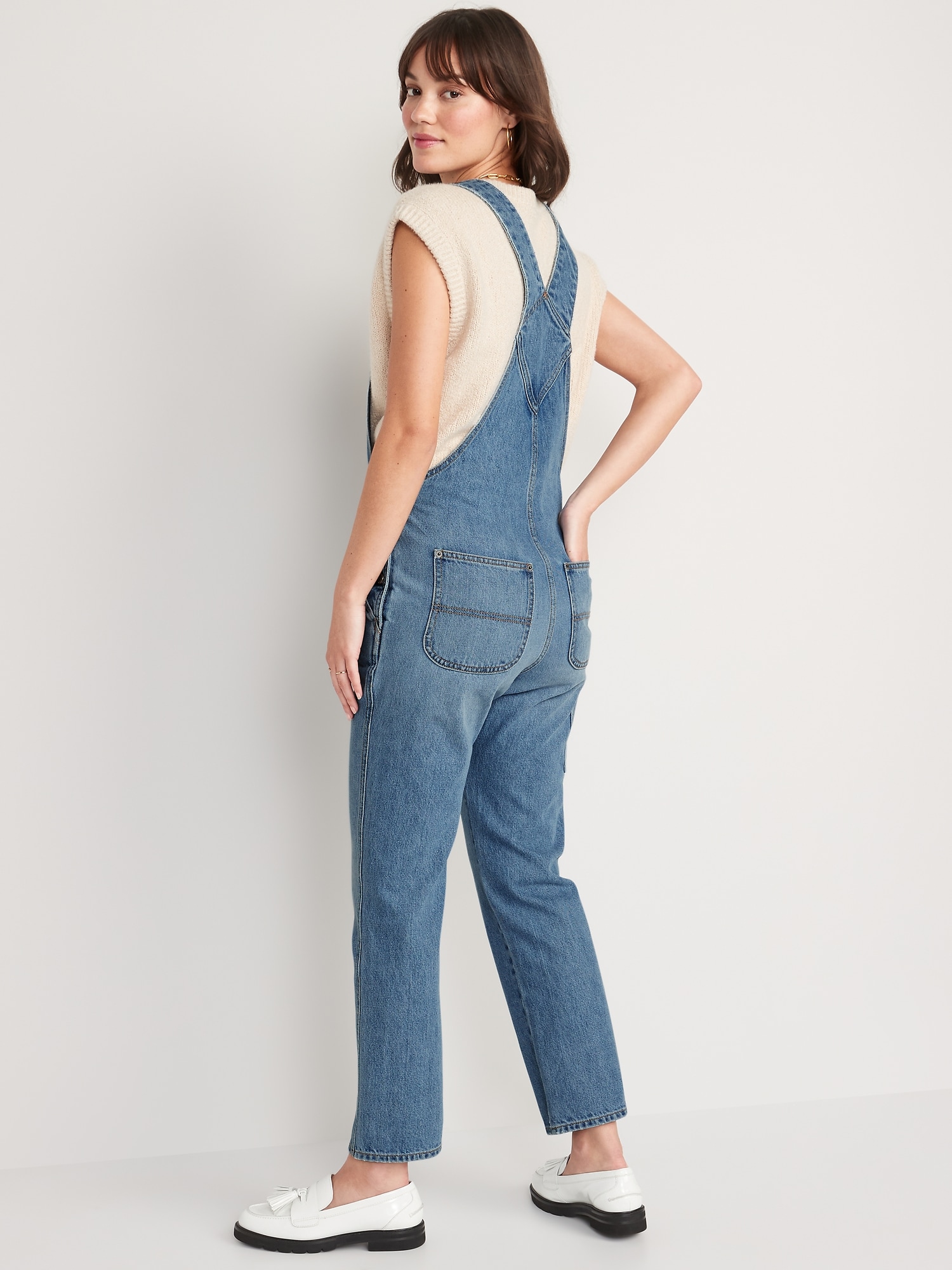 Slouchy Straight Non-Stretch Jean Overalls for Women